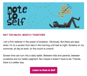 An example of a newsletter from Note to Self.