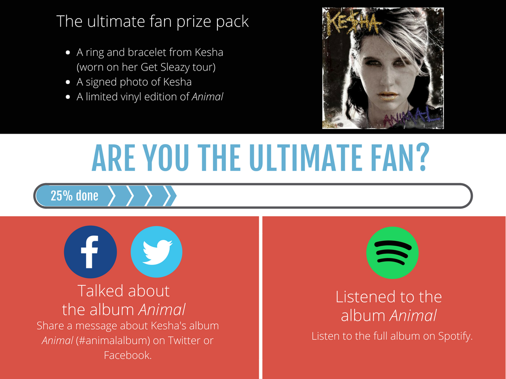 Examples of activities/tasks fans were asked to do in order to have a shot at the grand prize.