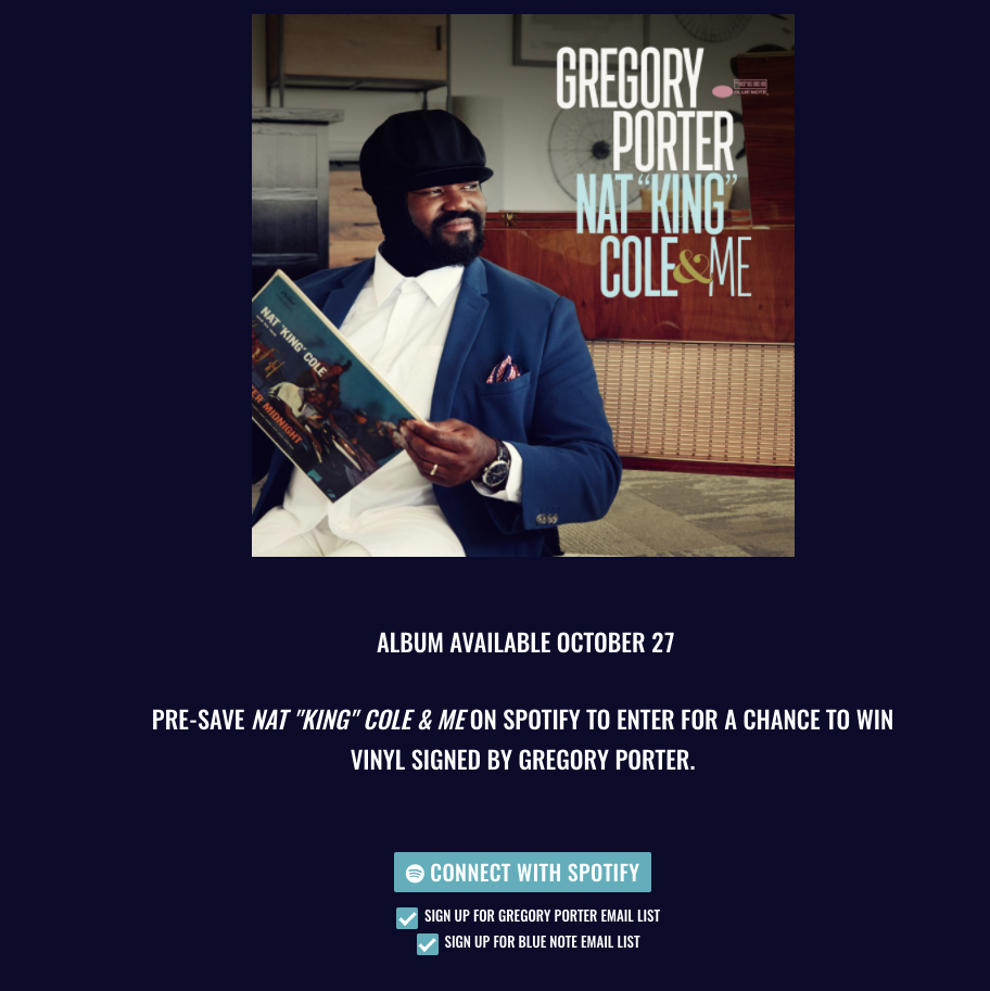 An example of AE (Appreciation Engine) social login on Gregory Porter's website.