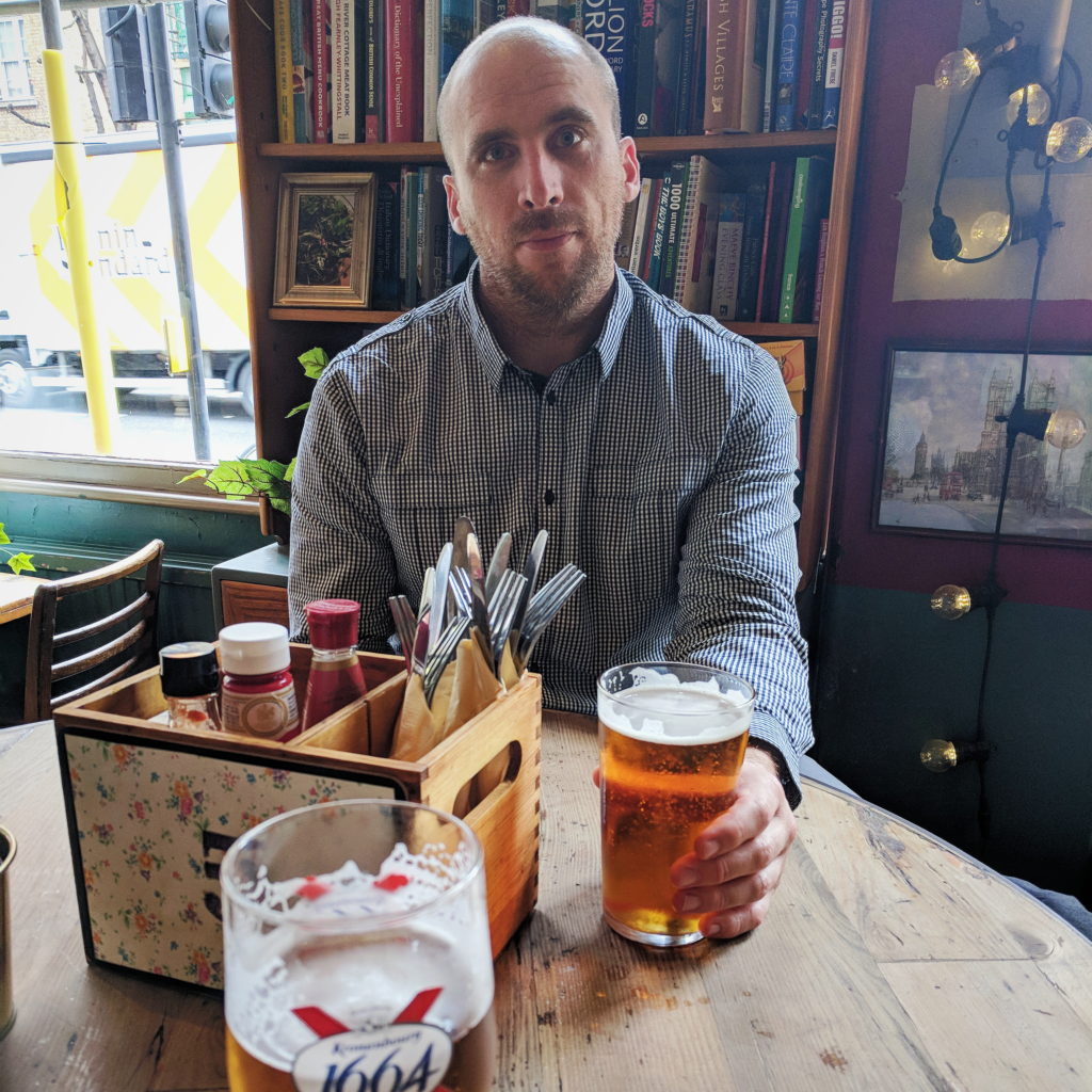 Appreciation Engine co-founder and CTO Jeff Mitchell having a pint in London.