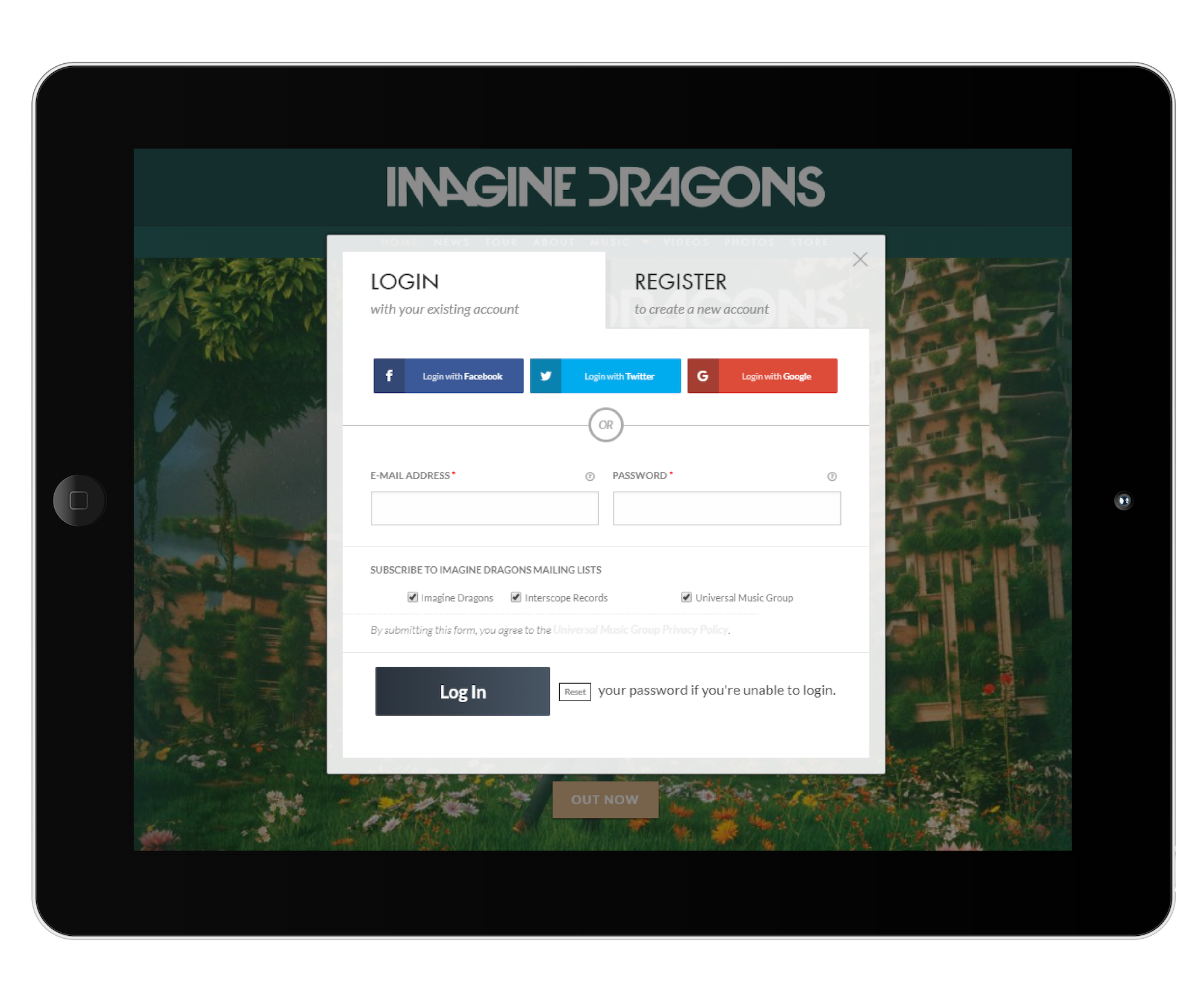 imagine dragons social login uses ae