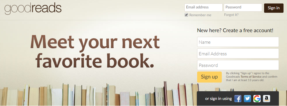 goodreads sign up page