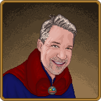 A pixel art portrait of Jason in a Dr. Strange robe