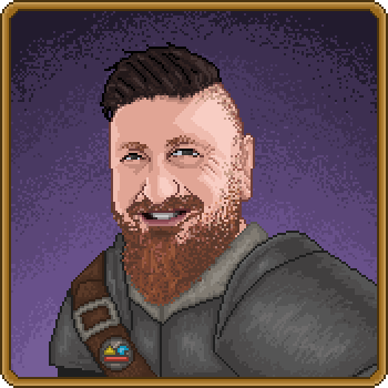 A pixel portrait of Mike in knight's armor