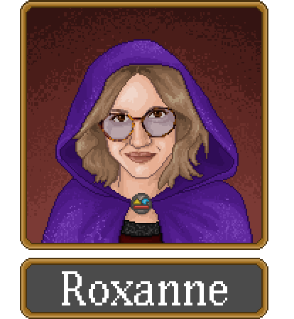 A pixel art image of Roxanne, AE's Marketing Magician. 